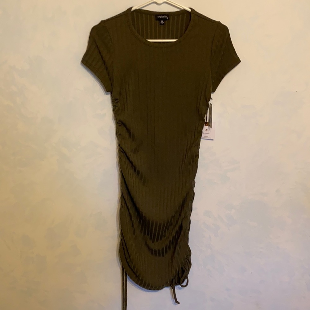 Originality Dry Goods Body Con Olive Green Ribbed Dress